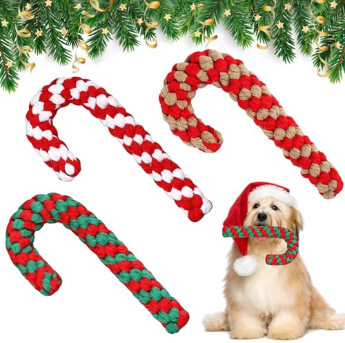 Atuoxing 3 Stück Hundespielzeug Weihnachten, 20cm Kauspielzeug Hund Weihnachten, Hund Spielzeug Weihnachten Zuckerstangen Seil