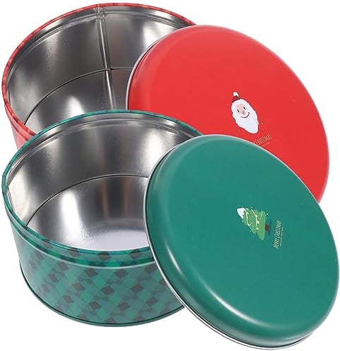 Cabilock 2PCS Christmas Cookie Tins with Lids Round Baking and Cake Tins Containers Candy Storage Jar for Special Occasion Holidays Storing Cookies Craft