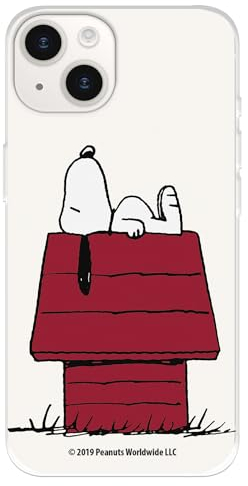 Schutzhülle kompatibel mit iPhone 15, offizielles Peanuts Snoopy-Haus zum Schutz Ihres Handys. Transparente Silikonhülle, flexibel, mit offizieller Snoopy-Lizenz