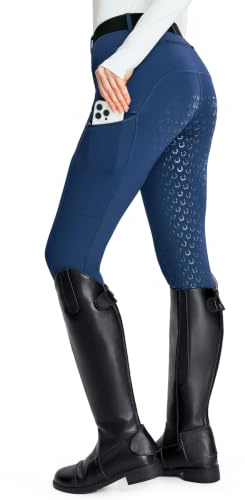 FitsT4 Sports Damen Winterreitleggings Fleece-Reithose Silikon Vollbesatz Reithose mit Reißverschluss-Taschen und Gürtelschlaufen