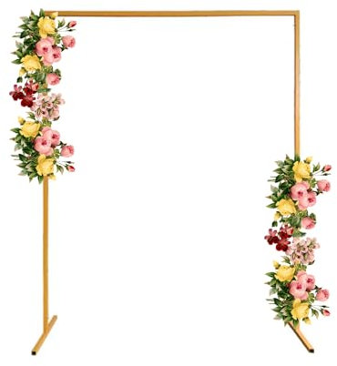 WedDeco Rectangular Shaped Balloon Arch Stand Plants Vine Climbing Metal Frame with Floor Base For Wedding, Birthday, Parties Photo Background Decorations, 150 x 200cm, Gold