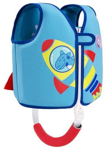 Pottwal Schwimmweste Kinder - Schwimmhilfe für 1-2 Jahre (11-15KG) - Hergestellt aus Neopren & EPE - mit Verstellbarem Schrittgurt - Seeblau