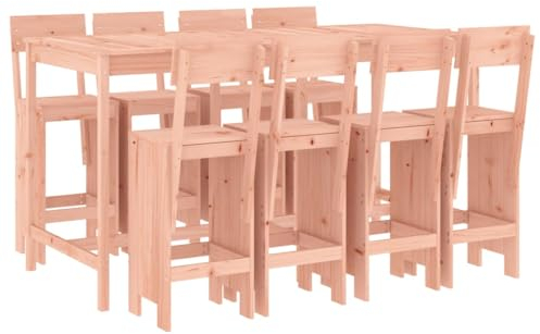 vidaXL Gartenbar Set 9-TLG., Sitzgruppe mit 1 Gartentisch 8 Barhocker, Garnitur mit Rückenlehne Fußstütze, Terrasse Bar Set Gartenmöbel, Massivholz Douglasie