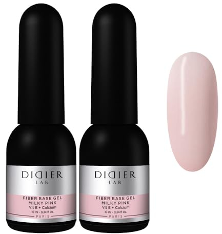 DIDIER LAB - Premium Fiberglas Gel Nägel Base Milky Pink - Base Coat UV Gel - Starker Unterlack für Nägel mit Vitaminen und Mineralen - Soak Off Gel für UV Nagellack - für LED UV Lampe - 2x10 ml