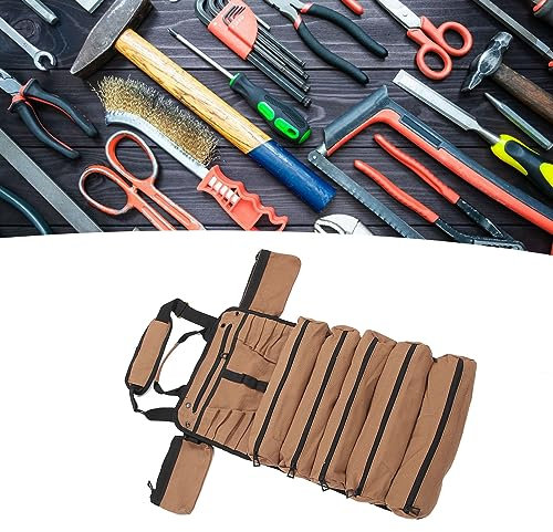 Werkzeugtasche, Aufrollbare Werkzeugtasche, Canvas-Werkzeugtasche, Roll-Werkzeug-Organizer mit 7 Einzelnen Taschen, Mehrzweck-Werkzeugtasche Zum Aufhängen mit Reißverschluss für Mechaniker/Elektriker/