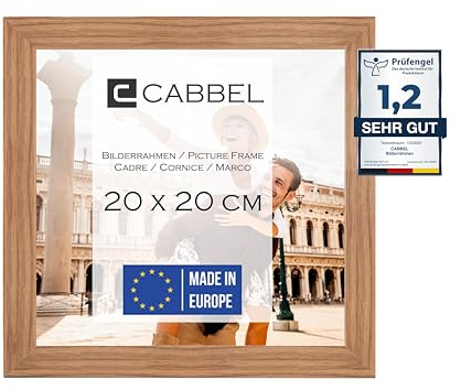 CABBEL Cadre photo 20x20 cm, Chêne, cadre stable en bois MDF, verre plexi incassable, à suspendre & à poser, idéal pour photos/images/collage