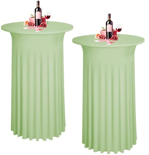 LYAFS 2er-Set Salbeigrün Stehtisch Hussen Stretch Stehtisch Tischdecke mit Rock, 80x110cm Runder Cocktail-Tischrock, Bistrotisch-Bartisch-Abdeckung für Bar, Party, Hochzeit, Banketttisch,Geburtstag