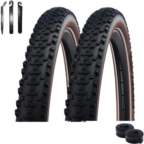 2 x Schwalbe Smart Sam Fahrradreifen Double Defense ADDIX Performance Line Schwarz/Bronze 65-622 (29x2.60) + 2 x Schwalbe Schläuche AV19F-40 inkl. Reifenheber