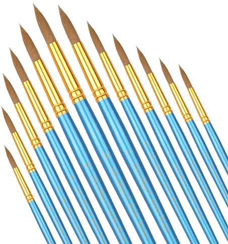 KALIONE 12pcs Watercolor Paint Brushes for Acrylic Painting, Round Pointed Artist Water Color Oil Paint Brushes for Canvas, Crafts, Face Body Nail Art, Rock, Miniature Model Fine Detail