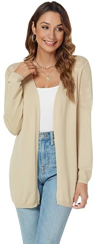 Famrrifuu Gilet Cardigan Femme Long été Coton à Manches Longues Veste Tricot Léger Ouverte Devant Casual Gilets