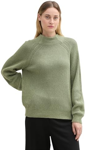 TOM TAILOR Damen 1042957 Pullover mit Rippstruktur, 36881-pale bark Green Rib Structure, M