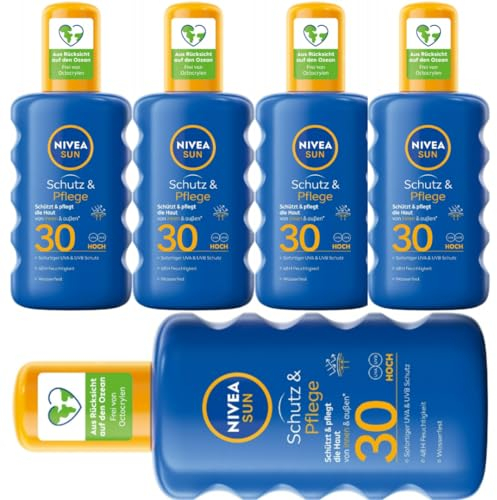Mit Pufai Überraschungsgeschenk, Sonnenschutzmittel Sun Schutz & Pflege Sonnenspray bei Sonnenallergie Sonnencreme LSF 30+ 200 Mililiter x 5 STÜCK