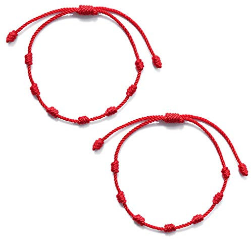 YIGZYCN, 2 pezzi squisito amuleto rosso stringa braccialetto cavigliera 7 nodi amanti braccialetto corda rossa gioielli San Valentino compleanno spilla pin per vestito da donna, Cotone