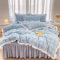 GETIYA Romantisch Seersucker Bettwäsche 135x200 4Teilig Hellblau Bettwäsche mit Weiß Rüschen Hellblau Seersucker Bettbezug Mikrofaser 2 Deckenbezug mit 2 Reißverschluss Kissenbezug 80x80