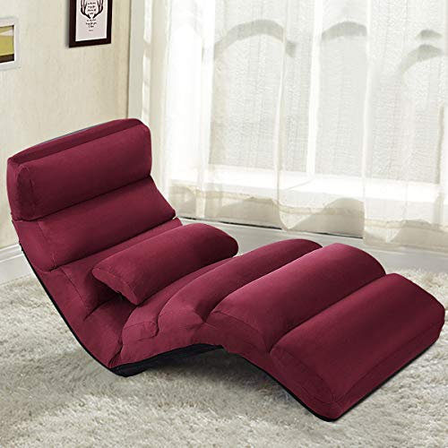 RELAX4LIFE Relaxliege, Bodenliege 5-Fach Einstellbar, Bodenstuhl Faltbar, Relaxsessel mit Kissen, Liegesessel mit Schlaffunktion, bis 120kg belastbar, Klappsessel für Schlafen & Lesen (Wein)