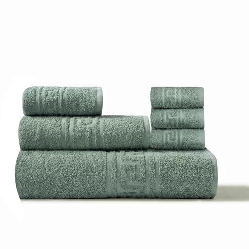 nice homeit Set Asciugamano Bianco in 100% Cotone- Set di Asciugamani per Bagno-Morbidi ed Altamente Assorbenti- Made in Italia-Verde