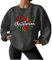 Damen Weihnachts Sweatshirt Elegant Schick, Weihnachts Premium Waffel Langarm Pullover Mit Rundhalsausschnitt, Sale Angebote Weihnachtspullover Lustige Grafik Sweater Ugly Christmas