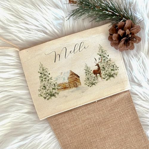Manufaktur Liebevoll I Nikolausstrumpf Nikolausstiefel personalisiert Kinder Erwachsene Weihnachtsstrumpf Name Weihnachtsstiefel Nikolaussocke Boho Vintage Winterlandschaft (Melli)