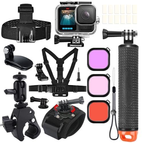 ShipeeKin Kit di accessori per Gopro Hero 13 12 11 10 9, custodia impermeabile maniglia galleggiante cintura da polso testa torace morsetto per fotocamera diving filtro inserti antiappannamento