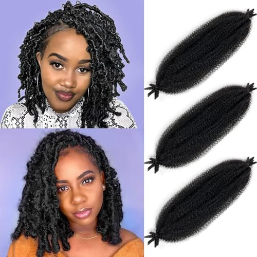 Springy Afro Twist Hair Pre-Separated Spring Twist for Faux Locs Marley Crochet Braiding Hair Extensions (1B#, 16 Inch (Pack of 3))