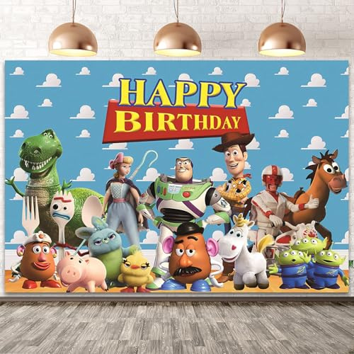 Ainvliya Happy Birthday Photography Backdrop Photo Background Banner for Kids Party Decorations and Supplies 5x3FT