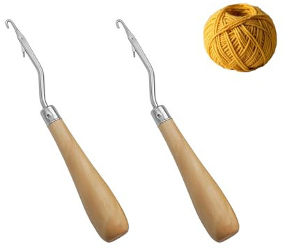 2 Stück Hkäelnadel Holz,Fangnadel,Knüpfnadel,Holzgriff Knüpfhaken,Set,Crochet,Haar Stricken Häkeln,Haarstrickwerkzeug Gebogene Häkelnadeln,Häkelwerkzeug,Ergonomischer Griff HäKelnadel-Set für Anfänger