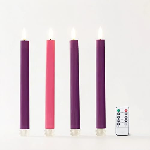 Simplelight Flameless Taper Candles with Remote-Advent Candles-Battery Operated Candles, LED Candlesticks, Taper Candle Battery Operated H:9.5 Inch (Purple Pink)