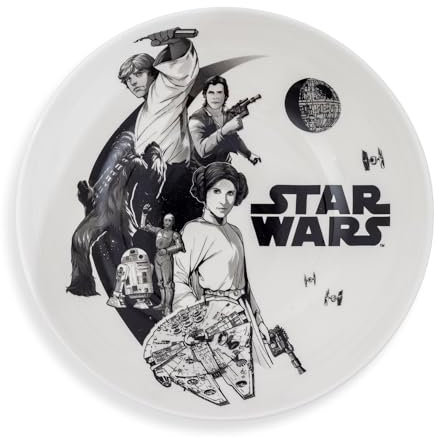 STAR WARS Collage 9-Inch Large Ceramic Coupe Dinner Bowl For Serving Pasta, Salad, Cereal