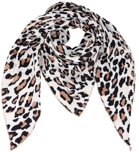 Damen Musselin Halstuch Made in Italy mit Leo Love Happy– Leichtes Dreieckstuch für Frühling & Sommer, Baumwolle, ca.195x85 cm (Camo Leo Schwarz)