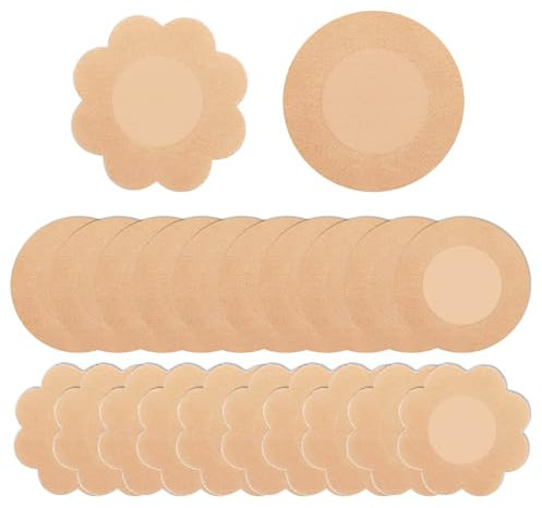40 Pcs Breast Patches, Nipple Covers, Self Adhesive Invisible Nipple Breast Cove, Disposable Nipple Pasties Flower Round Shape Stickers Petals Breast Covers for Women Girls (10 pairs each in 2 shapes)