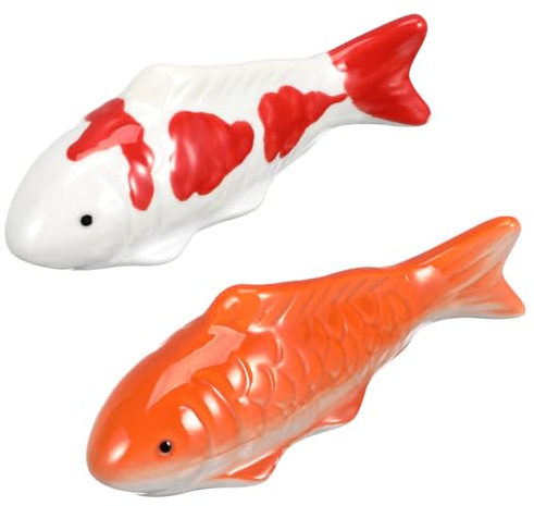 VICASKY 2 piezas peces flotantes juguetes estanque decorativos peces estanque figuras artificiales estanque figura pisapapeles cristal columna peces flotantes Koi figuras flotantes cerámica flotante