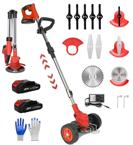 Hooa Akku Rasentrimmer 21V Rasentrimmer mit 2X 2,0Ah akku & Ladegerät Freischneider Akku Faltbar & Teleskopfunktion Elektrischer Motorsense mit 3 Messertypen Freischneider für Garten