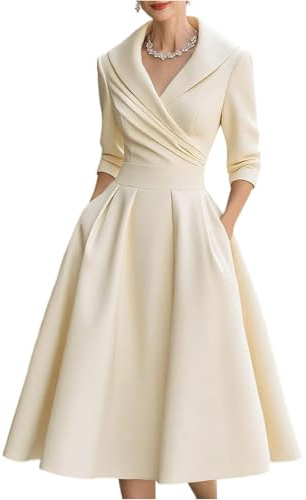 Damen Abendkleid Lang Elegant Kleid Damen Festlich Hochzeit Langarm Cocktailkleid Hochzeitsgast A Linie Ballkleid Schwingen V Ausschnitt Partykleid Festliche Kleider Maxi Plissee Etuikleid