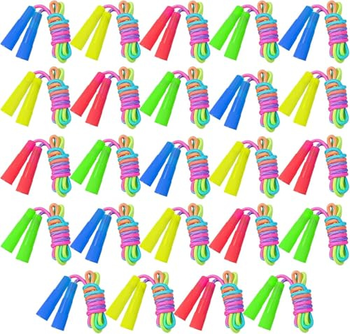Regenbogen-Springseil-Set, 2,19 m, verstellbar, Nylon, Springseile für Outdoor-Aktivitäten, Partys, Schulspiele, 24 Stück