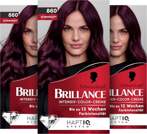 Schwarzkopf Brillance Intensiv-Color-Creme 860 Ultraviolett (170 ml) | Permanente Haarfarbe mit perfekter Grauabdeckung, Coloration mit pflegendem Biotin-Komplex, bis zu 12 Wochen intensive Farbe