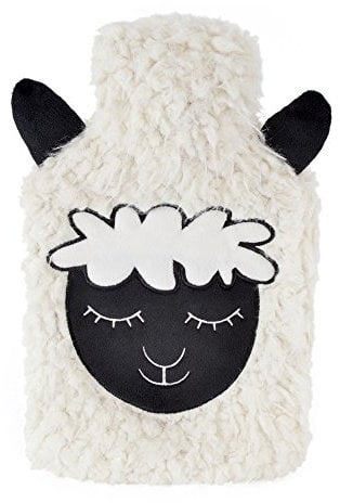 Hot Water Bottle Plush Sheep Super Soft Cover Premium Natural Rubber 1 Litre Hot Water Bag - Helps Provide Warmth and Comfort (Cream Sheep)