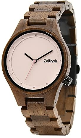 Zeitholz Holzuhr Damen, Armbanduhr, Holzband, Analog, Quarz, Neue Stolpen Kollektion 36mm, 100% Naturholz mit Japanischem Quarzwerk. Minimalistisches Und Sportliches Design (Rosa)