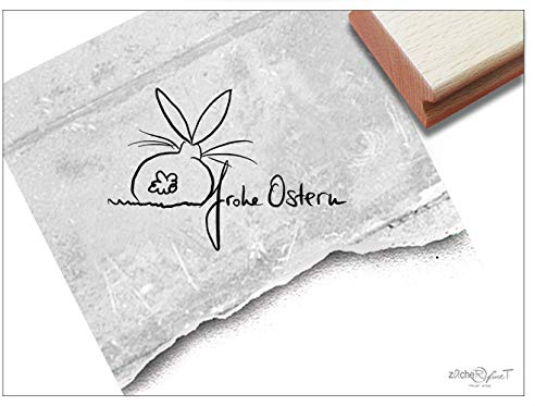 Stempel - Osterstempel FROHE OSTERN mit Hase (klein) - Motivstempel für Ihre Osterpost - Süßer Textstempel/Schriftstempel für große und kleine Hände - von zAcheR-fineT (ca. 27 x 40 mm)