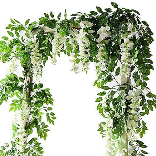 Yueshop 2x7FT Artificial Wisteria Vine Garland Plants Flowers Arts For Ceremony Home Wedding Decoration (White)