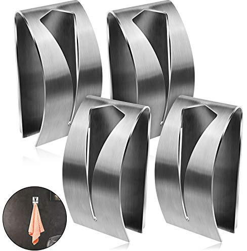 Boao 4 Pcs Self Adhesive Kitchen Towel Hook Holder,Silver