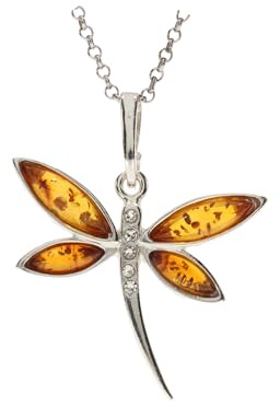 Artisana-Schmuck Bernstein Anhänger Libelle(0hne Kette), Anhänger aus baltischem Bernstein und 925/000 Sterling Silber