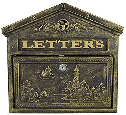 QLLL Buzón Antiguo de Hierro Fundido para Buzón Correos Exterior, Bronce, Negro