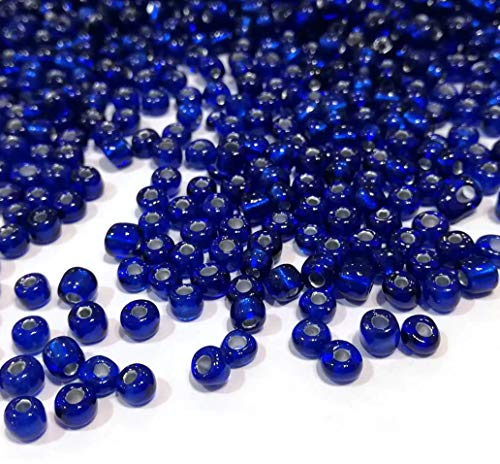 1100 Stück Glas Rocailles Perlen 4mm, 6/0, Ponyperlen Rund Mini Perle Seed Beads (Royal Blau Silbereinzug)