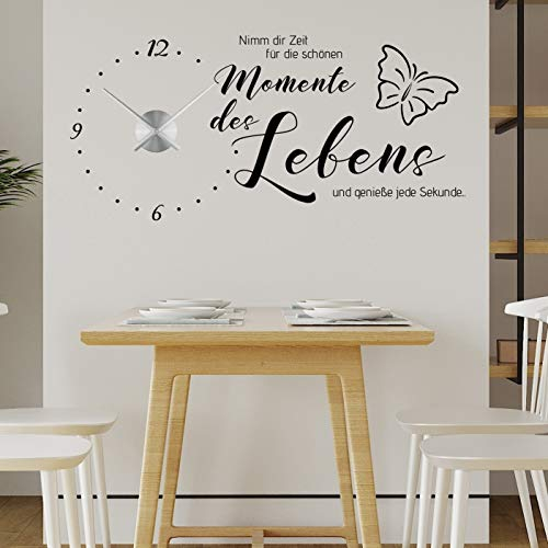 tjapalo® v1 Wanduhr mit Spruch Wandtattoo nimm dir Zeit für die schönen Momente wandtattoo wohnzimmer spruch zitate, Größe: B100xH58cm, : Schwarz