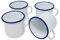 Madacha SET DI 4 MUGS IN METALLO SMALTATO - 400 ML - BIANCHI CON LISERA BLU