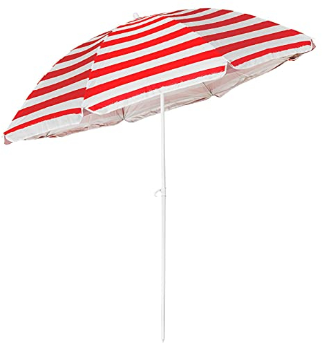 Albert Austin Beach Umbrella 1.80m | Garden Parasol Umbrella Outdoor Sun Shade For Beach, Pool, Garden | Garden Umbrella Parasol Tilt Adjustable Available Blue, Green And Red Stripes (Red)