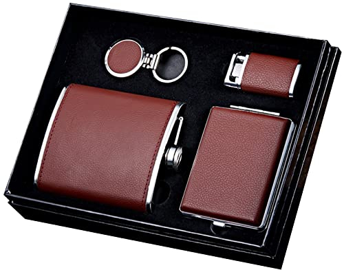 Cuero Llevar Petacas de Alcohol para Hombres 7 Oz Juego Petaca Acero Inoxidable Senderismo Viajes Camping Gift Box de Vodka de Whisky y Ron