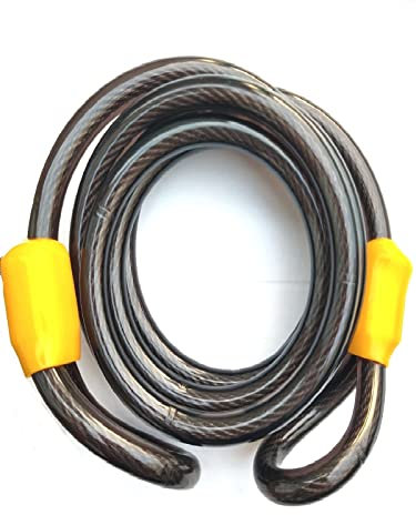 Tri-Circle Bike Lock Security Loop Cable Heavy Duty10mm Steel Coiled Extended Long Length 1.8M Plastic Coating, Black Yellow,TC-607