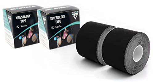 Kinesio Tapes - hautfreundliches & latexfreies Sport Tape in versch. Farben, Kinesiologie Tape 5cm x 5m, elastisches & wasserfestes Therapie-Tape, Physio Tape (2er-Set (schwarz))