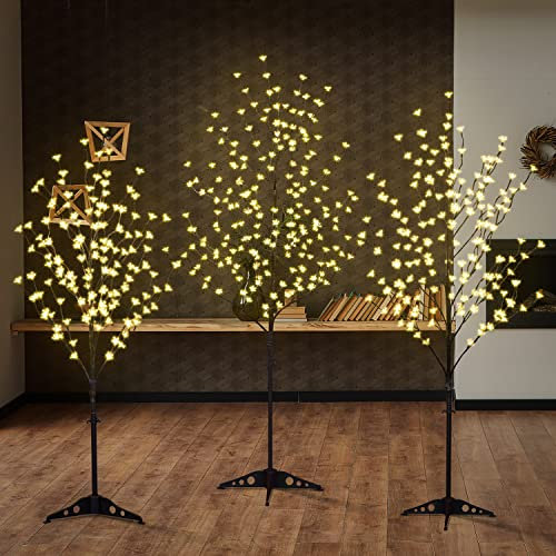 Lightshare Set of 3 LED Cherry Blossom Trees, 4FT 5FT and 6FT Lighted Artificial Trees for Decoration Inside and Outside , Home Patio Wedding Festival Christmas Decor